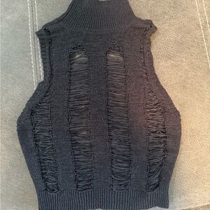 Distressed Turtleneck Sweater Tank